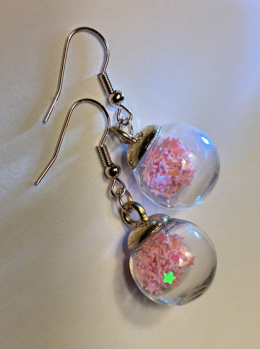 Baubled Holiday Earrings –  Frosted Pink Mini Ornament Dangles