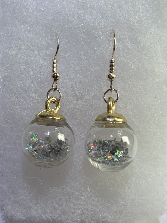 Baubled Holiday Earrings –  Snowy Silver Mini Ornament Dangles