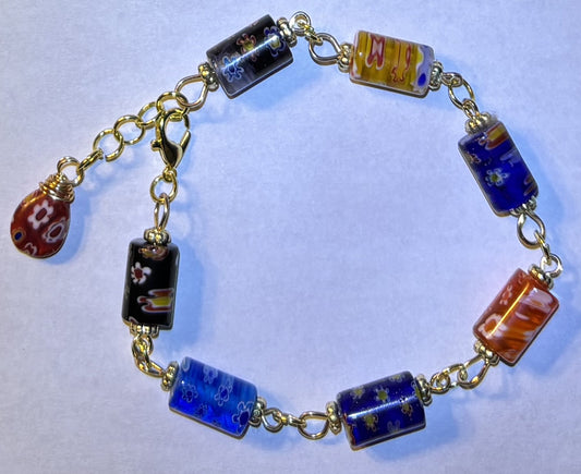 Millefiori Garden Glass Link Bracelet