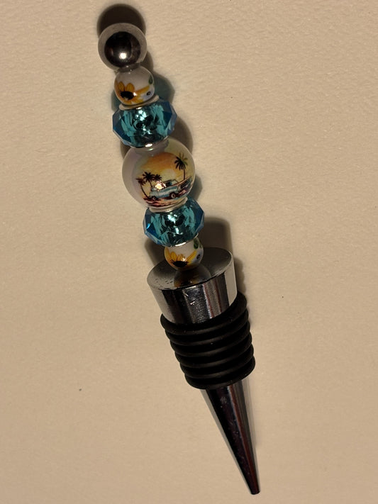 Palm Tree Teal Wine Bottle Topper