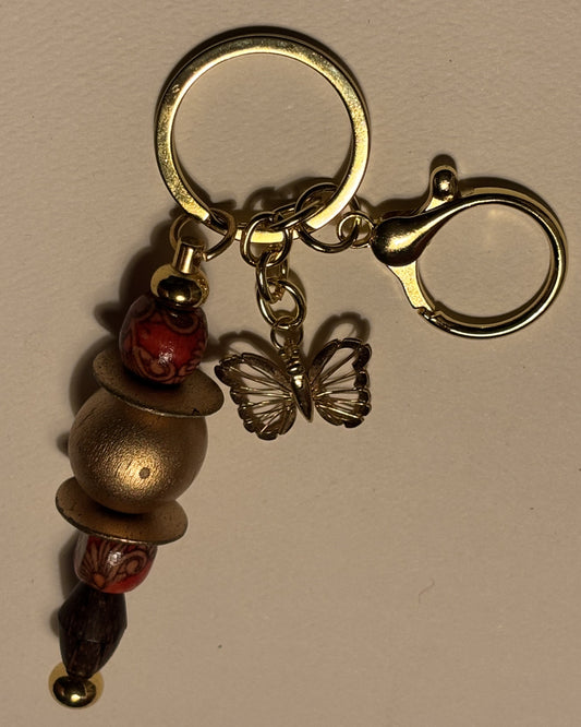 Upcycled Wooden Bead and Butterfly Charm Keychain