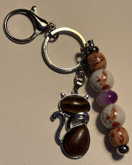 Tiger's Eye Cat Keychain